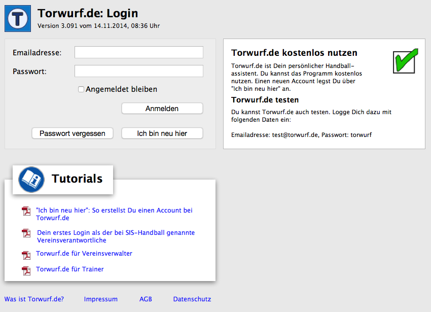 Torwurf: Login